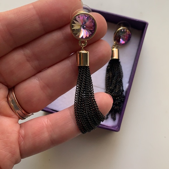 NWT Iridescent purple & black accent earrings - Picture 3 of 3
